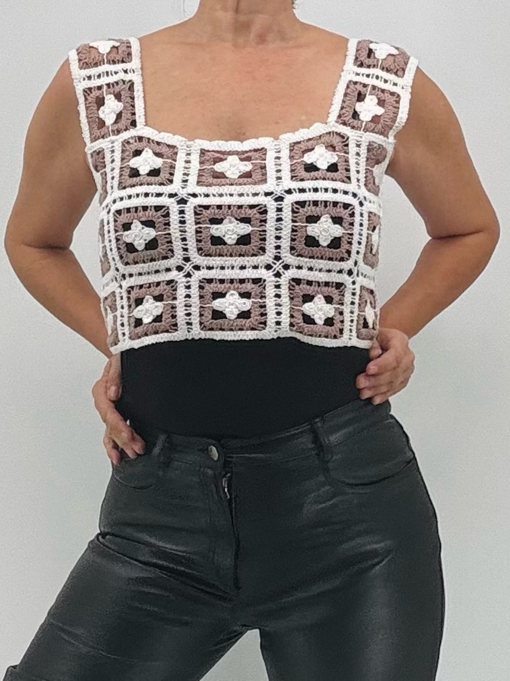 Love J Retro 70s Crochet Patchwork Boho Hippie Festival Granny Square Crop Top